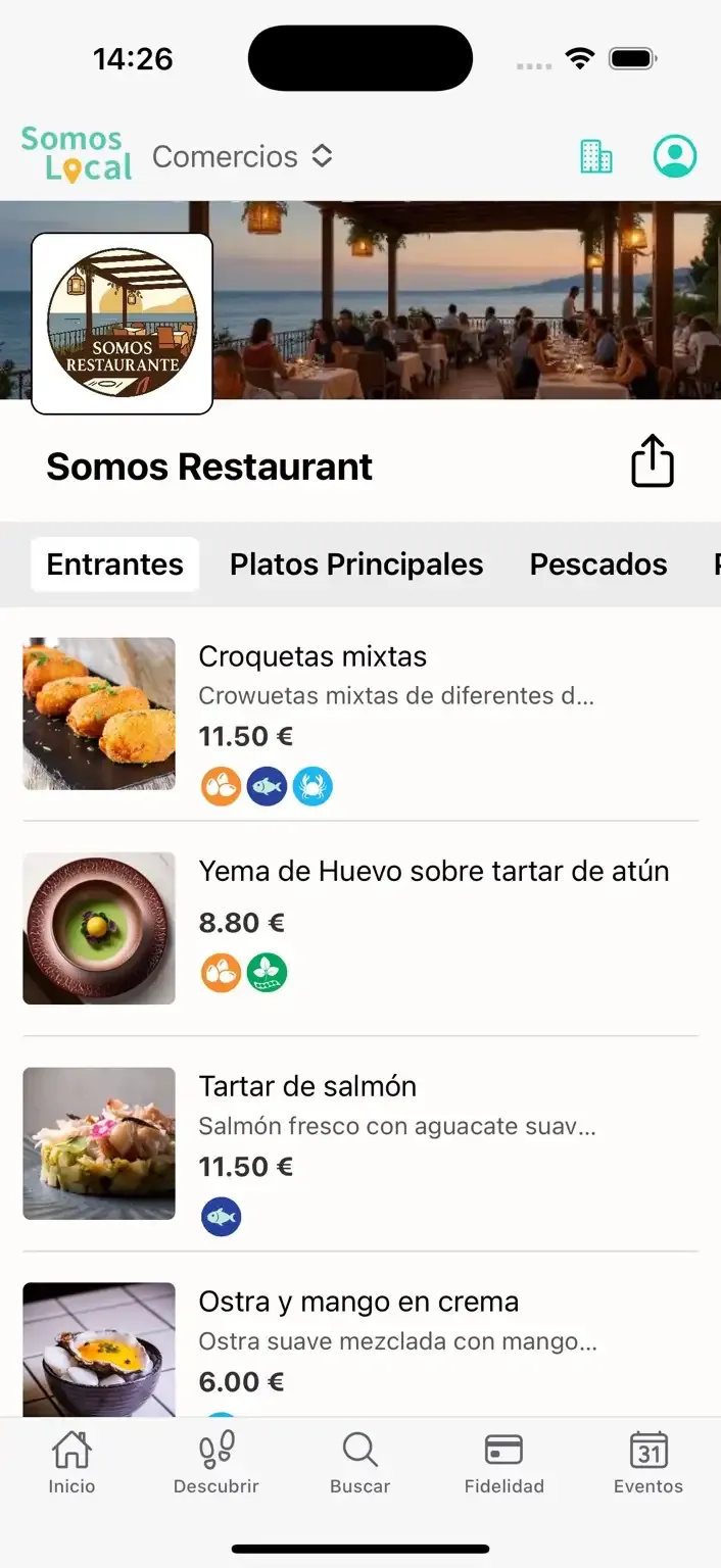Vista previa de una carta digital QR para restaurante con menú online editable